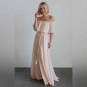 Baltic Born Blush color off shoulder maxi dress, size Medium.